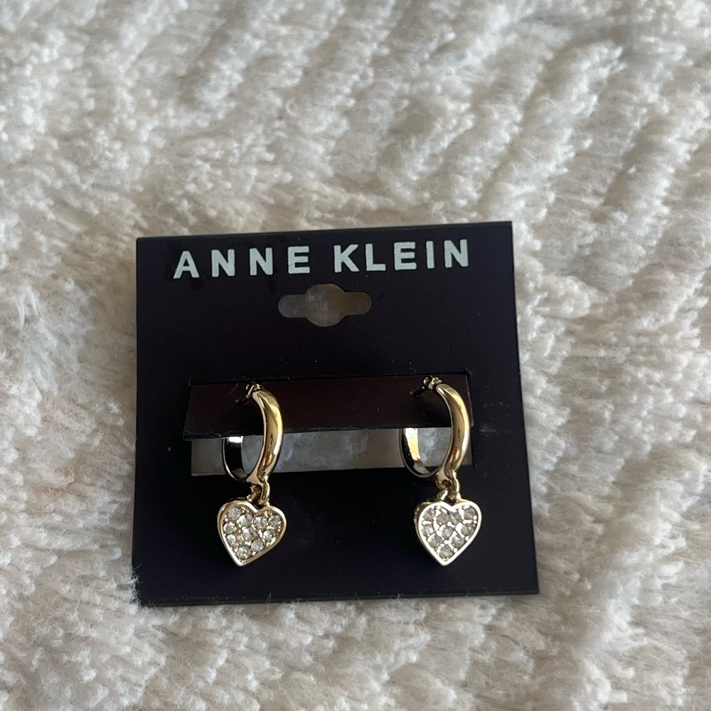 Anne Klein Gold Hoop Earrings with Heart Charms